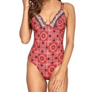 Jets Australia Jessika Allen Red Paisley One-Piece Swimsuit Bathing Suit  10